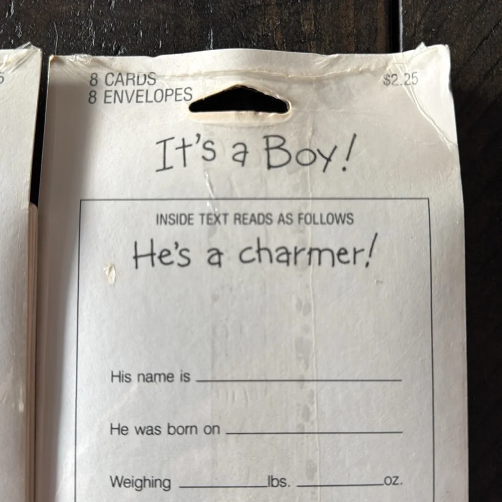 2 packages of vintage 1980s baby boy birth announcement.